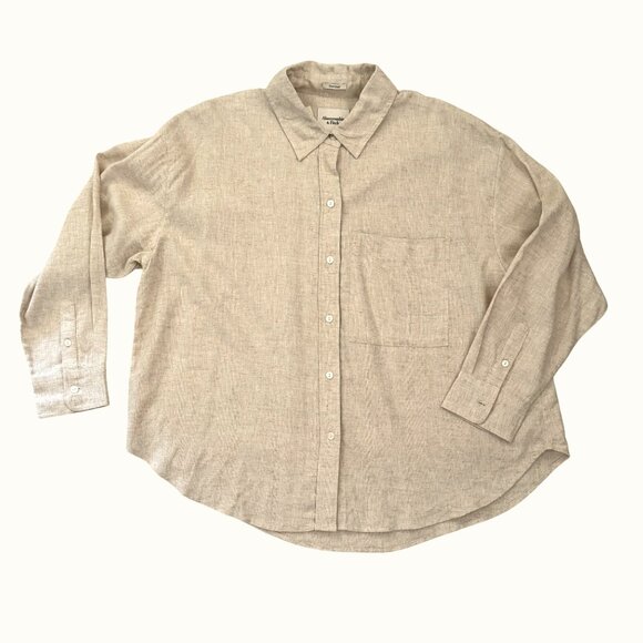 Abercrombie and Fitch Mens Linen Blend Shirt Size Medium Button Up Beige Tan New - Picture 1 of 9